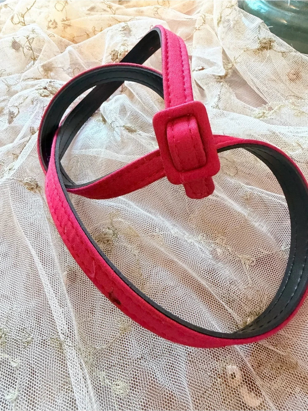 Bright red Suede Belt with Covered Buckle